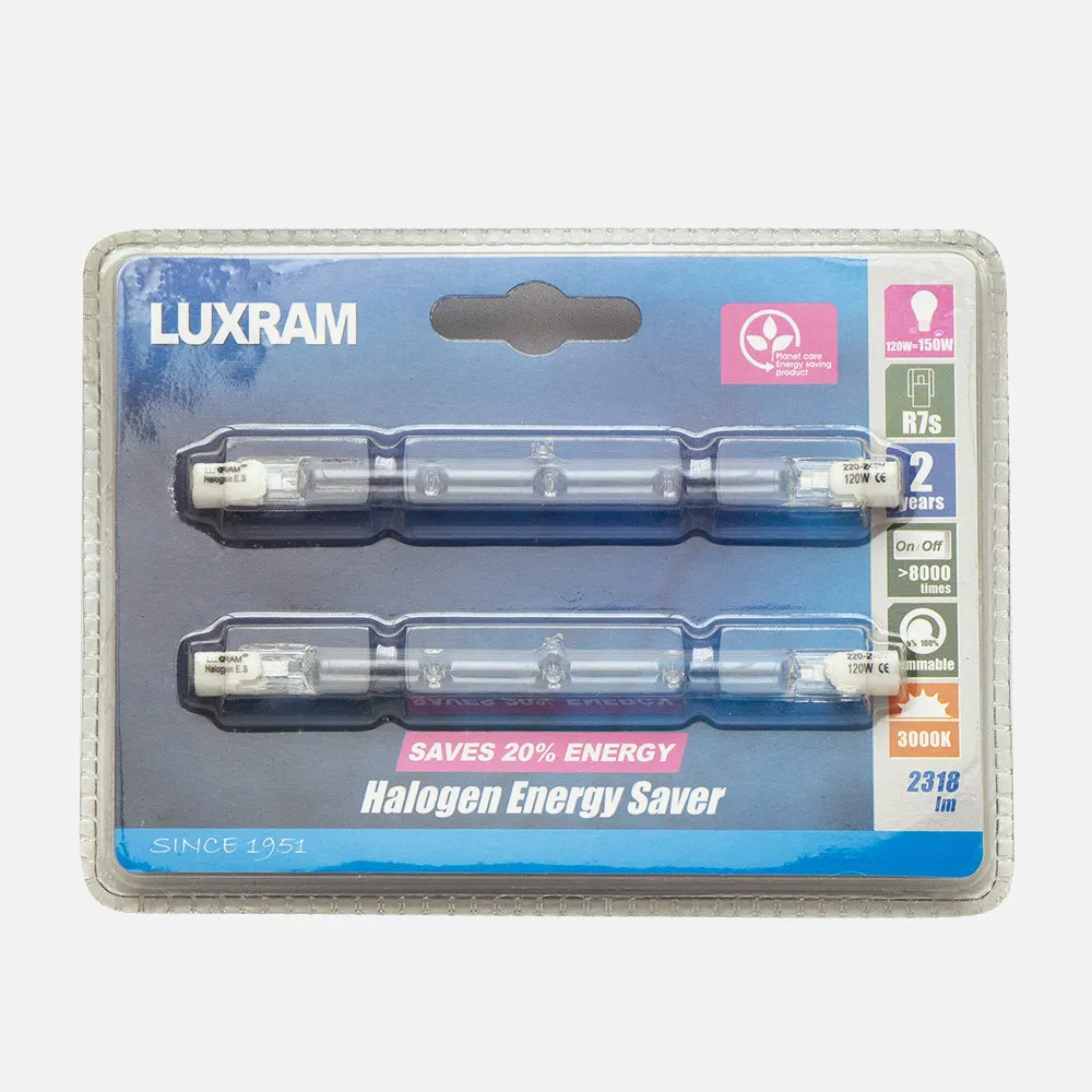 Halogena Ahorro Energia Lineal R7s 120w 118mm Blister Duo-pack