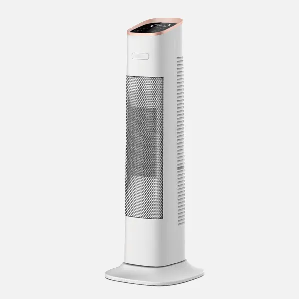 Fan heater Ceramic Vertical 2000w White/gold Remote control 2 pow.3 func.Dimmable therm. Oscillating Tip-over protection Timer 62x23,5x23,5cm