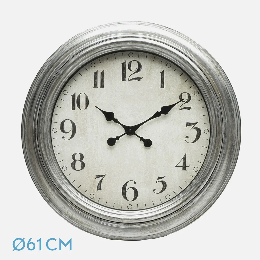 192810010 - Reloj De Pared Iniko Plata 61d Agujas Retro Gran Tamaño