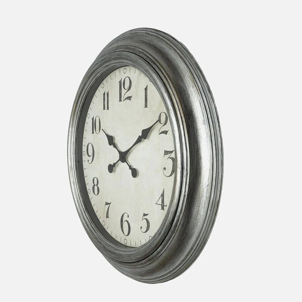 Reloj De Pared Iniko Plata 61d Agujas Retro Gran Tamaño