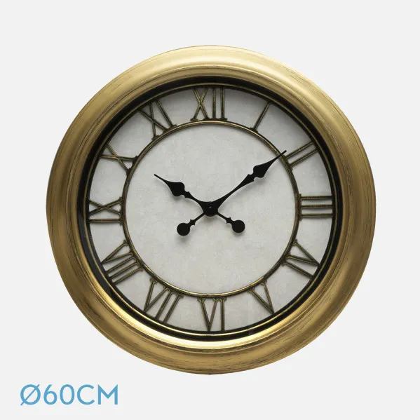 Reloj De Pared Almita Oro 60d Agujas Retro Industrial Gran Tamaño Numeros Romanos