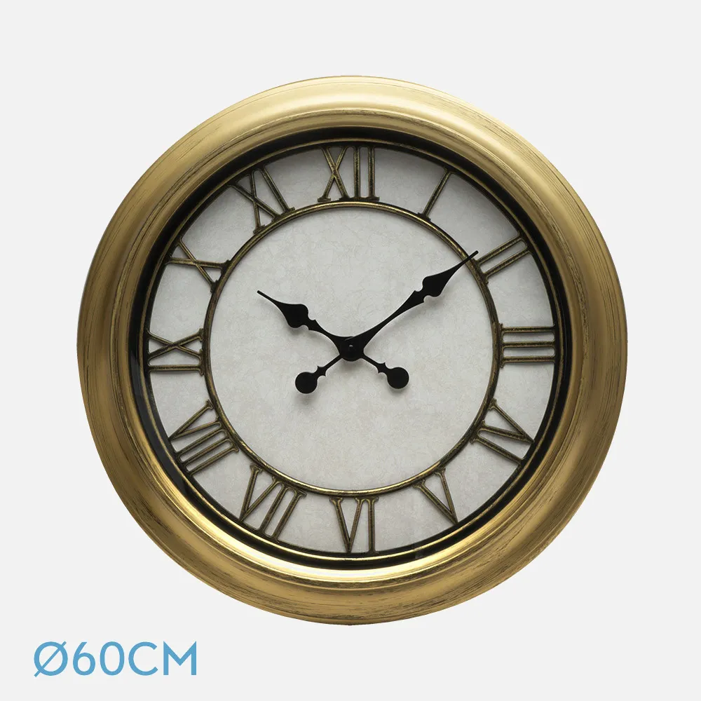 Reloj De Pared Almita Oro 60d Agujas Retro Industrial Gran Tamaño Numeros Romanos