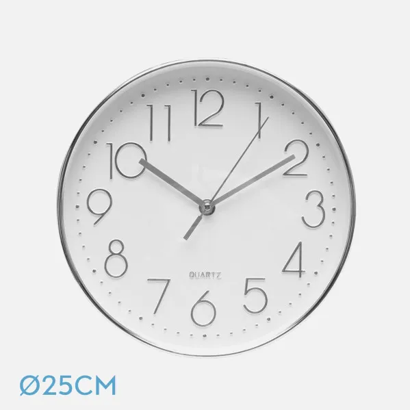 Reloj De Pared Minuto Plata 25d Mov.continuo