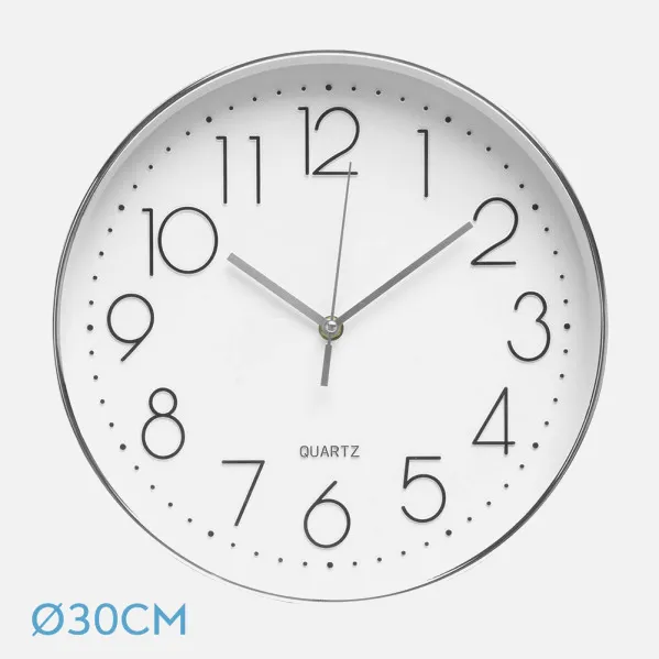 Reloj De Pared Tiempo Plata 30d Mov.continuo