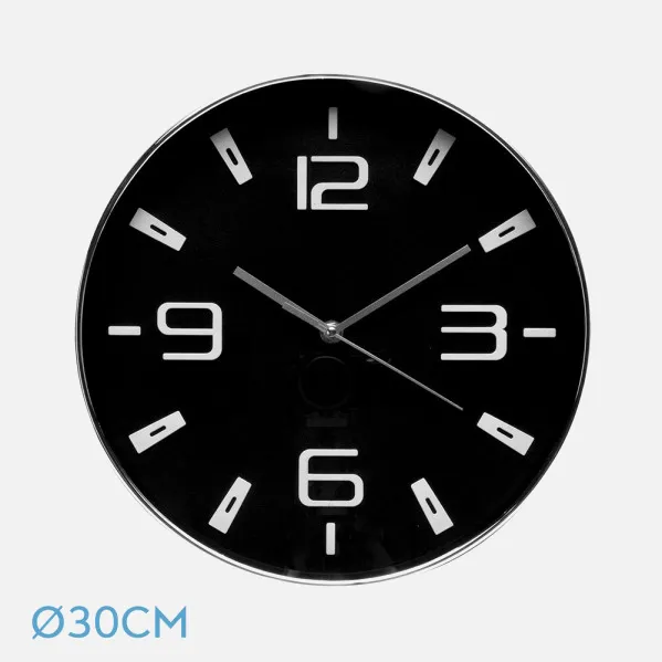 Wall Clock Aroa Silver/black 30d  Continuous Movement