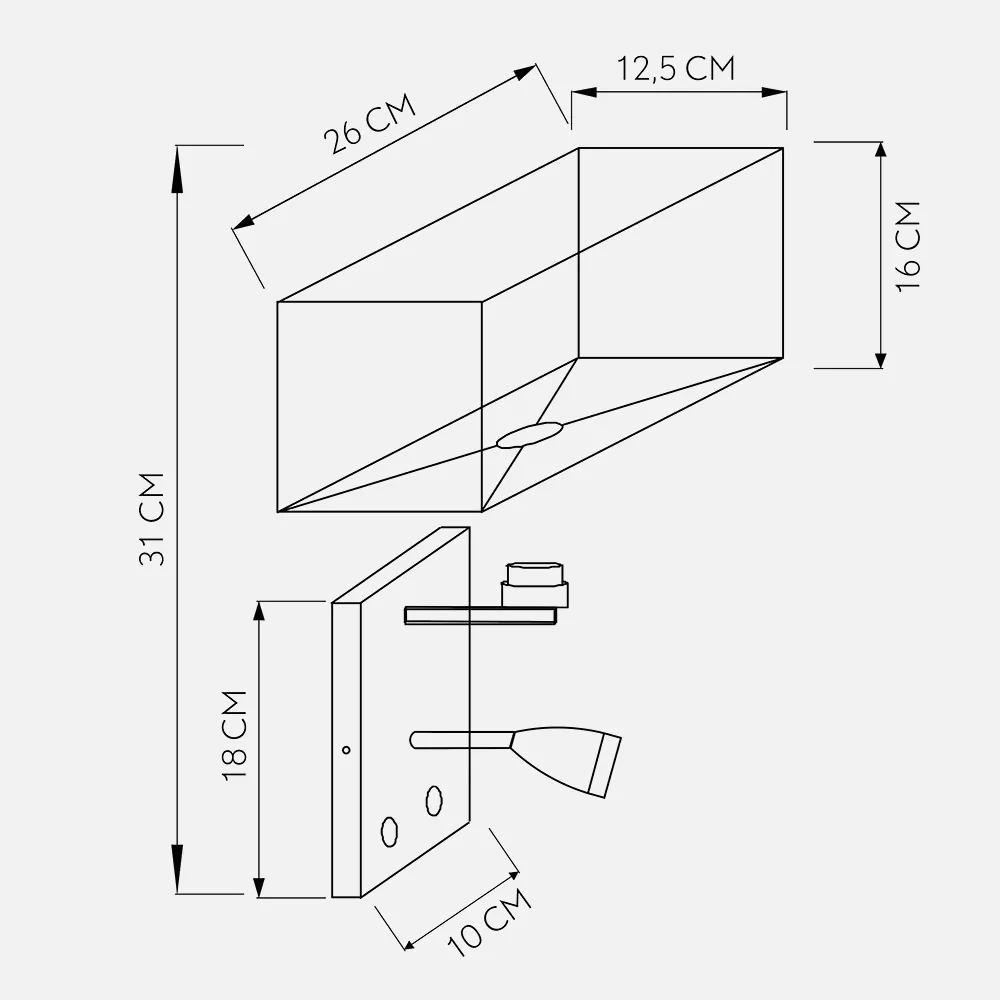 Aplique 3w 4000k +1xe27 Gabriel Cuero/pantalla Beis 285lm 31x26x15,5cm Doble Encendido