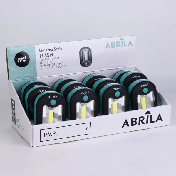 Linterna Led Cob Flash C/gancho E Iman Negro/verde 200lm 9,5x6x3,5cm Compact 3xaaa Incluida