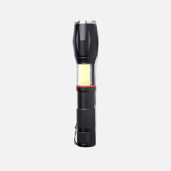 Linterna Led Centello Negra 5encend.+cob+zoom Ip44 300lm Iman Y Asa 15,5/18,6x3,8x3,8 Cm 3xaaa