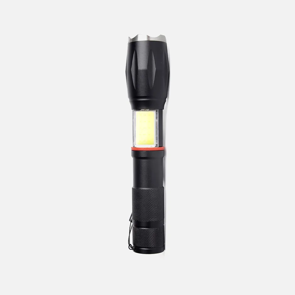 Linterna Led Centello Negra 5encend.+cob+zoom Ip44 300lm Iman Y Asa 15,5/18,6x3,8x3,8 Cm 3xaaa