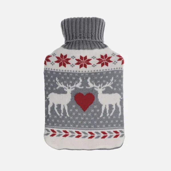 Hot Water Bottle Mimo 1,7l Grey/Red Reindeer Lining 20x32x4 Cm Flexible And Pleasant To The Touch