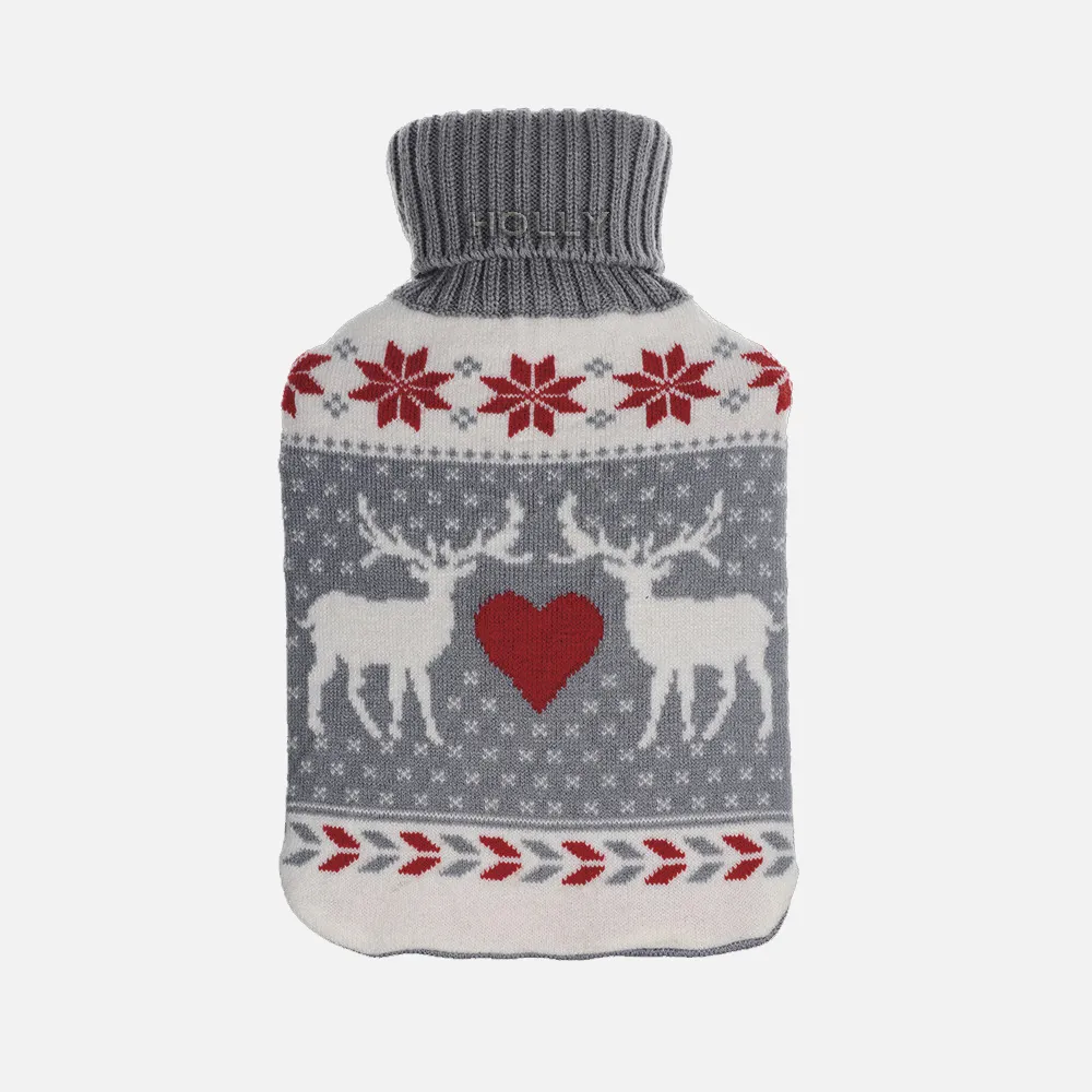 Bolsa Agua Caliente Mimo 1,7l Forro Gris/rojo Renos 20x32x4 Cm Flexible Y Agradable Al Tacto