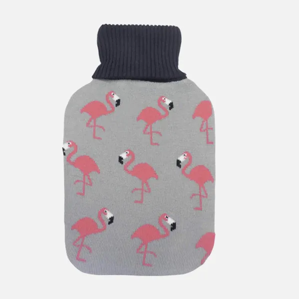 Hot Water Bottle Mimo 1,7l Grey Flamingos Lining 20x32x4cm Flexible Pleasant To The Touch