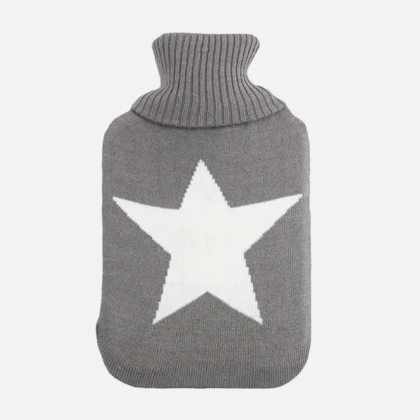 Hot Water Bottle Mimo 1,7l White/Grey Star Lining 20x32x4cm Flexible Pleasant To The Touch