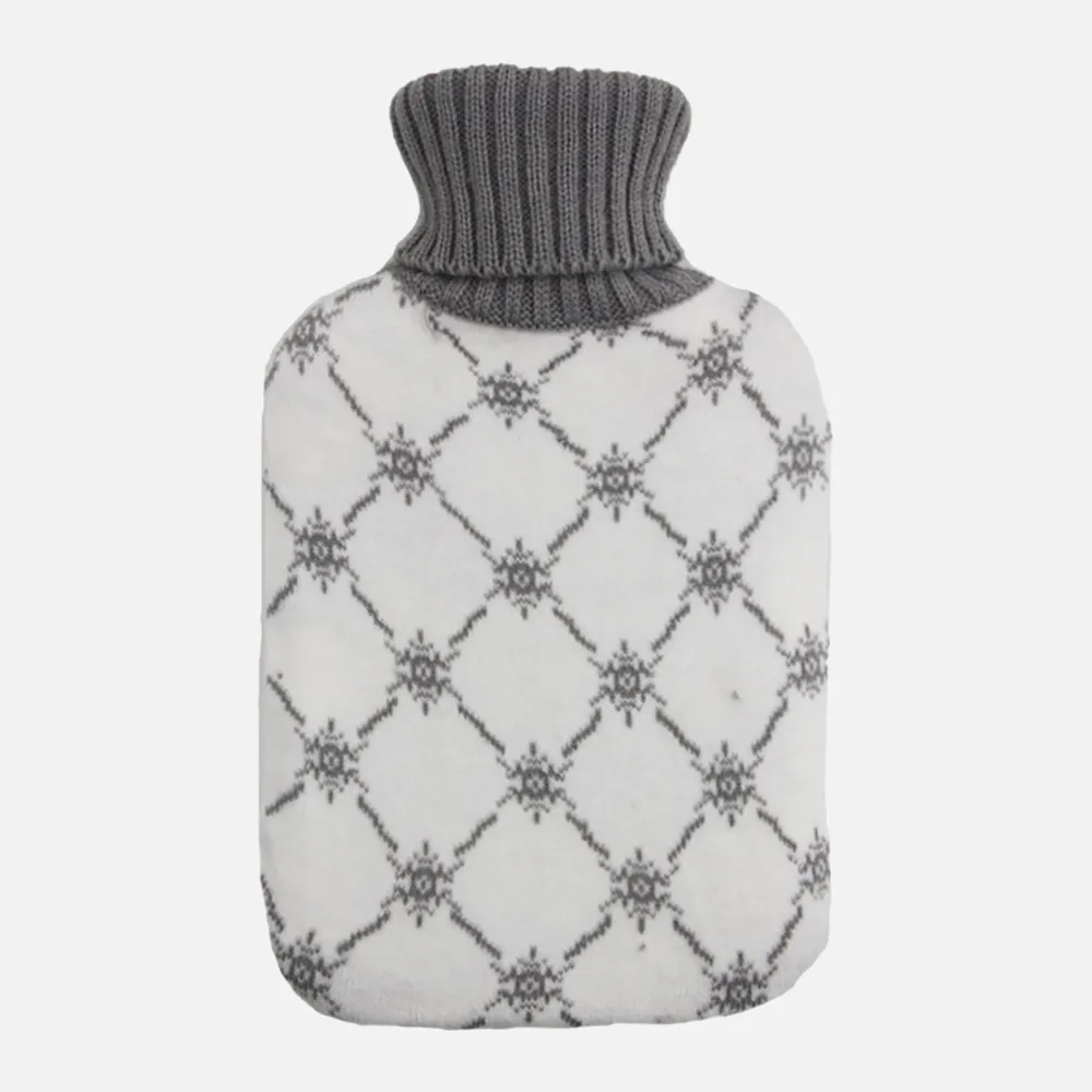 202828128 - Hot Water Bottle Mimo 1,7l White/Grey Snowflakes Lining  20x32x4 Cm Flexible And Pleasant To The Touch
