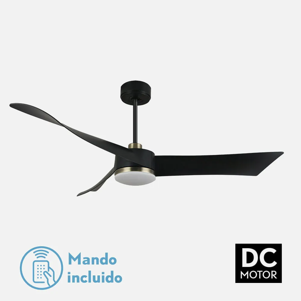 187491373 - Ventilador Dc Tempel 26w Negro/cuero 3 Aspas 132d 6vel. 3000k, 4000k, 6500k 2950lm  C/remoto, Memoria Y Temporizador