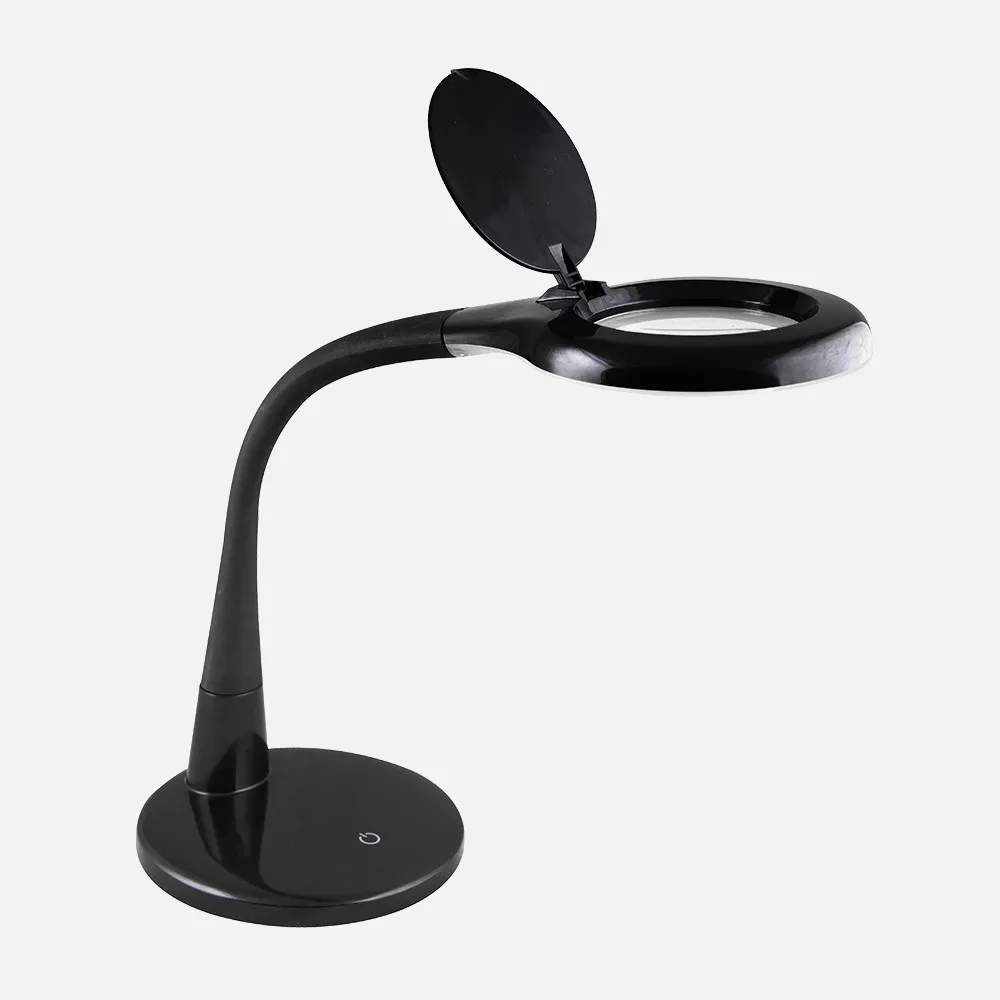 Flexo Plath Negro 8w 595lm 5000k C/lupa Reg.intens Flexib Orientab Tactil 43x18x38cm