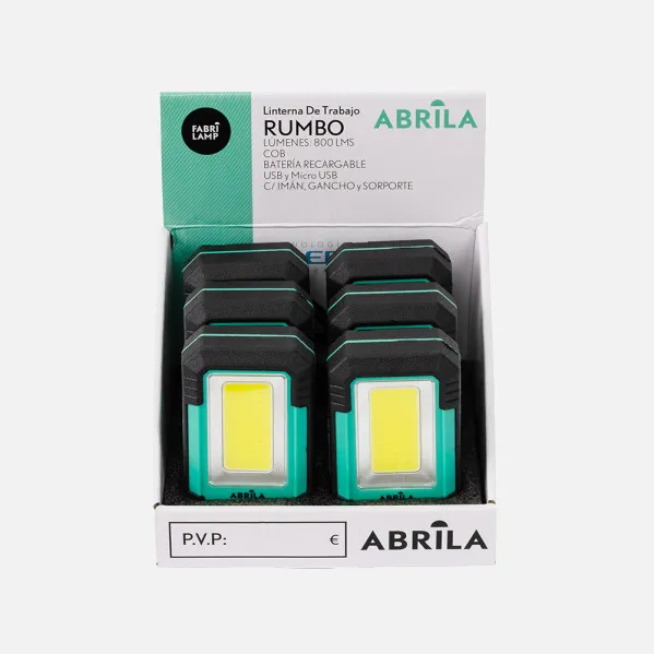 Linterna De Trabajo Rumbo Led 3cob 800lm USB Y Micro Usb 3,5x11x16cm Iman,gancho y soporte