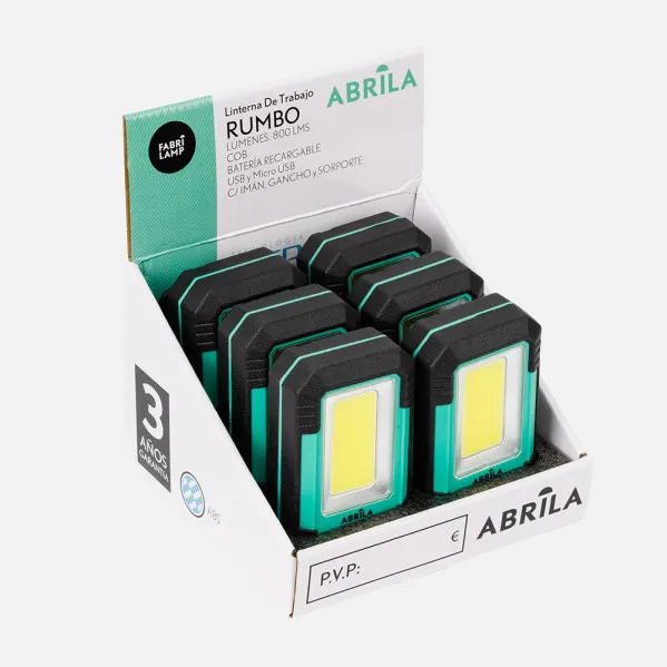 Linterna De Trabajo Rumbo Led 3cob 800lm USB Y Micro Usb 3,5x11x16cm Iman,gancho y soporte