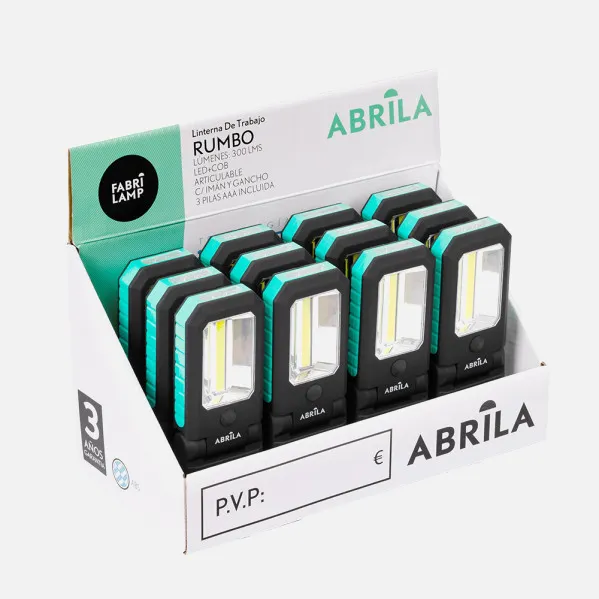 Linterna De Trabajo Rumbo Led+cob 300lm Articulabl 2,5x15,5x6cm Imanes,gancho,pilas Incluid