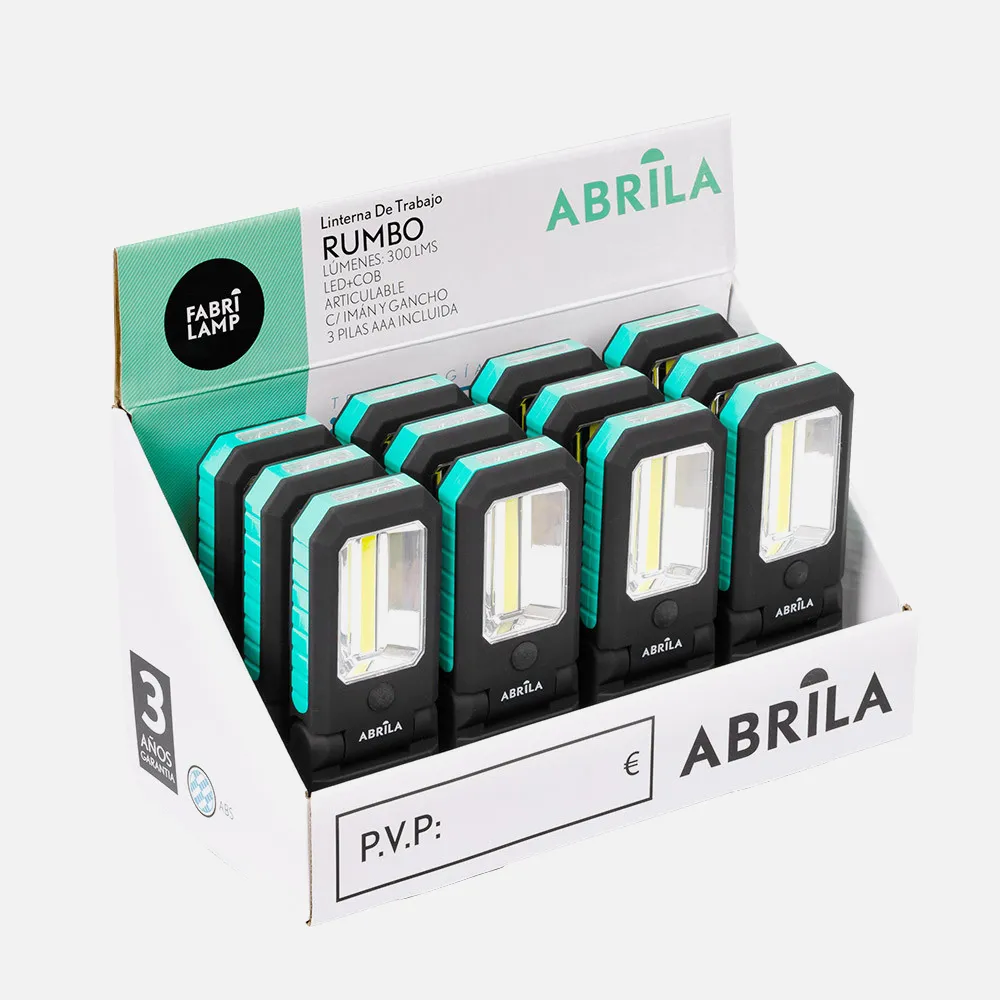 Linterna De Trabajo Rumbo Led+cob 300lm Articulabl 2,5x15,5x6cm Imanes,gancho,pilas Incluid