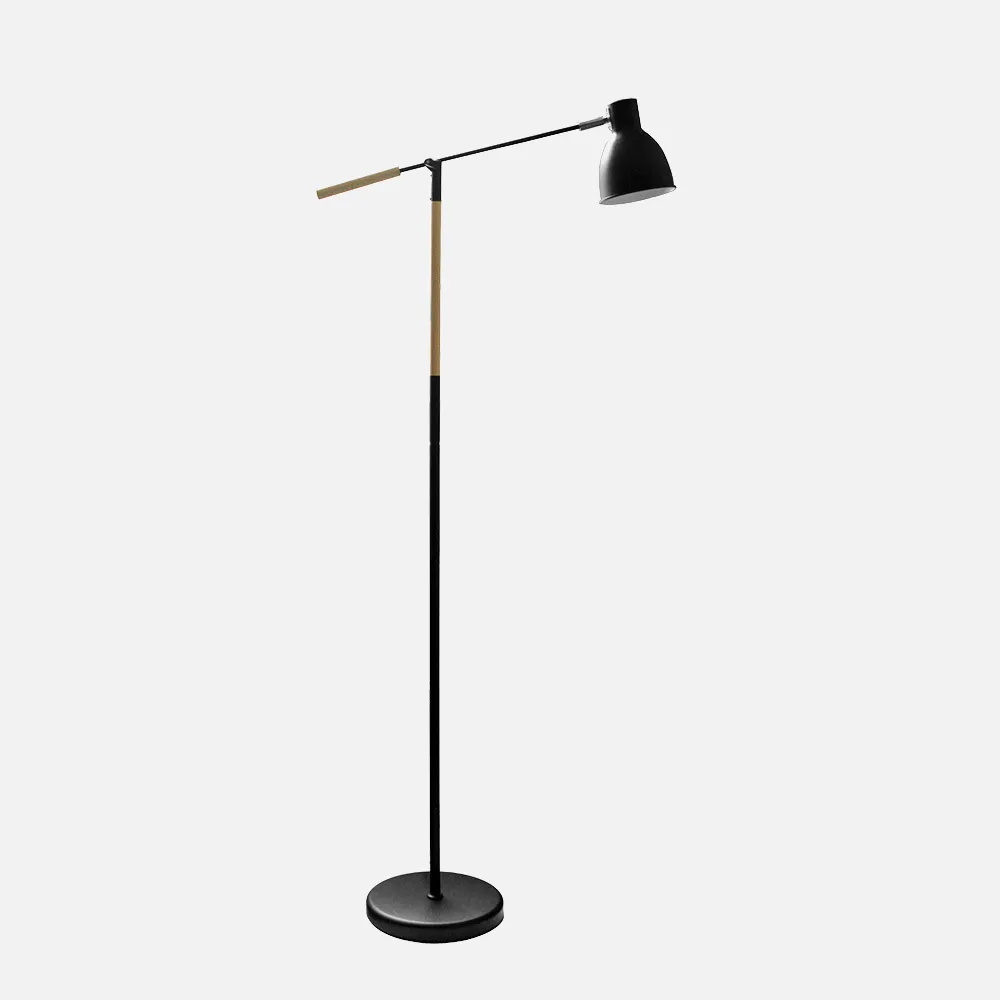 Pie De Salon Acople 1xe27 Negro/haya Orientable 360º Articulable 137x25,5x55 Cm