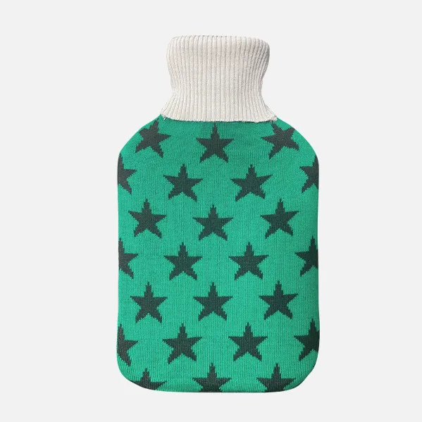 Hot Water Bottle Mimo 1,7l Green Stars Lining 20x32x4 Cm Flexible And Pleasant To The Touch
