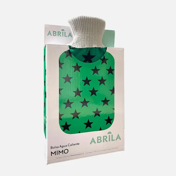 Hot Water Bottle Mimo 1,7l Green Stars Lining 20x32x4 Cm Flexible And Pleasant To The Touch