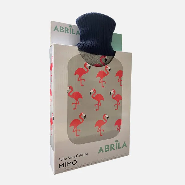 Hot Water Bottle Mimo 1,7l Grey Flamingos Lining 20x32x4cm Flexible Pleasant To The Touch