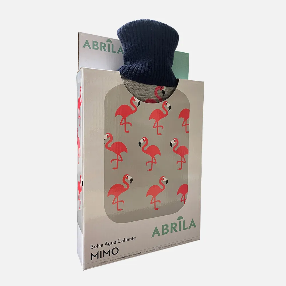 Bolsa Agua Caliente Mimo 1,7l Forro Gris Flamencos 20x32x4cm Flexible Agradable Al Tacto