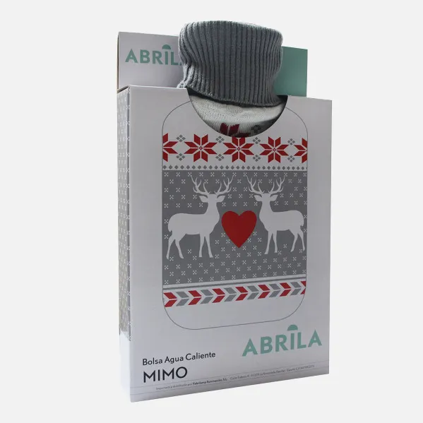 Bolsa Agua Caliente Mimo 1,7l Forro Gris/rojo Renos 20x32x4 Cm Flexible Y Agradable Al Tacto