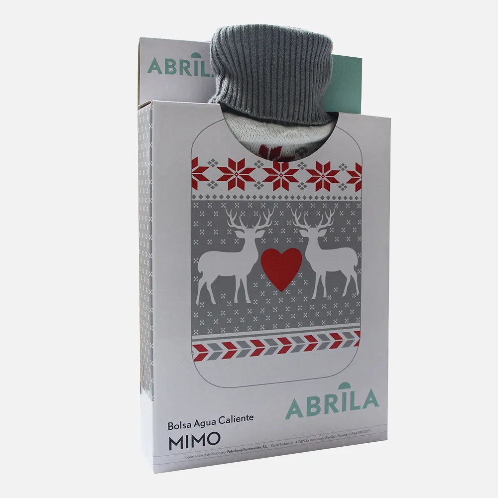 Bolsa Agua Caliente Mimo 1,7l Forro Gris/rojo Renos 20x32x4 Cm Flexible Y Agradable Al Tacto