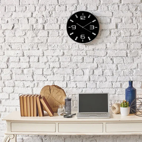 Reloj De Pared Aroa Plata/negro 30d  Movimiento Continuo