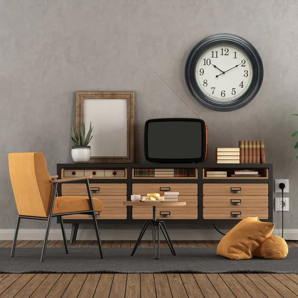 Reloj De Pared Iniko Negro/plata 61d Agujas Retro Gran Tamaño