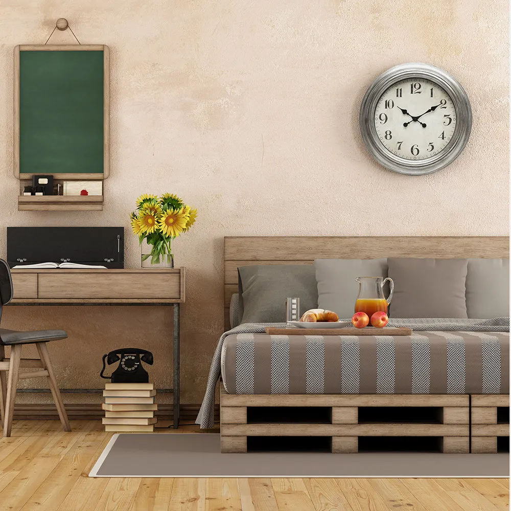 Reloj De Pared Iniko Plata 61d Agujas Retro Gran Tamaño
