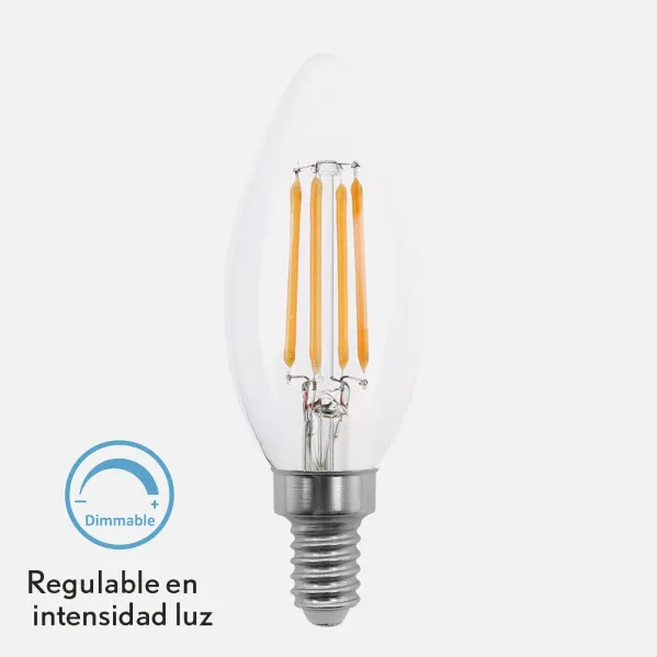 Bombilla Filamento Vela Clara 4w Regulable E14 10x3,5d 400lm 2700k