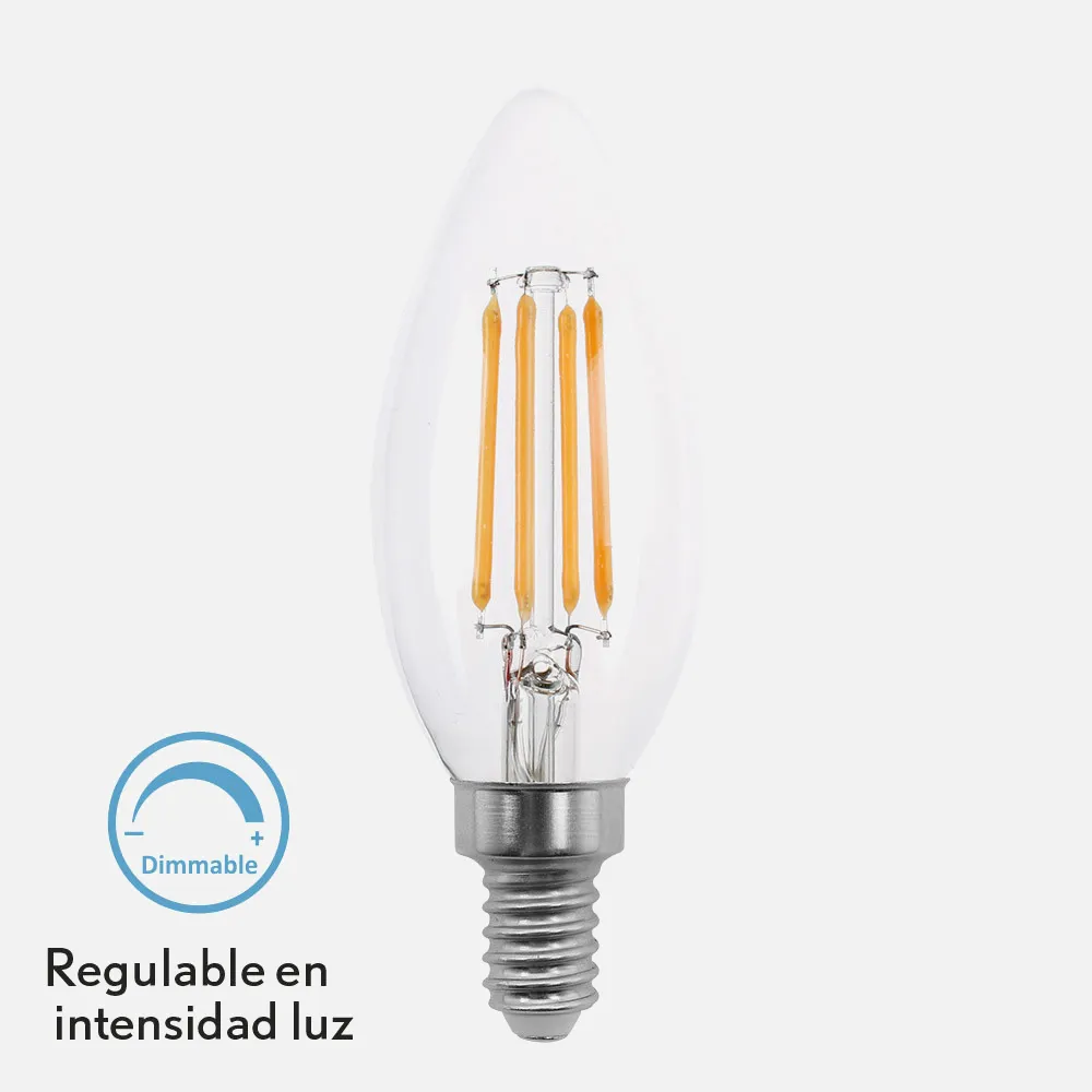 Bombilla Filamento Vela Clara 4w Regulable E14 10x3,5d 400lm 2700k