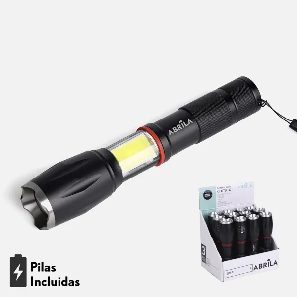 Torch Led Centello Black 5encend.+cob+Zoom Ip44 300lm Magnet And Carry handle 15,5/18,6x3,8x3,8 Cm 3xaaa
