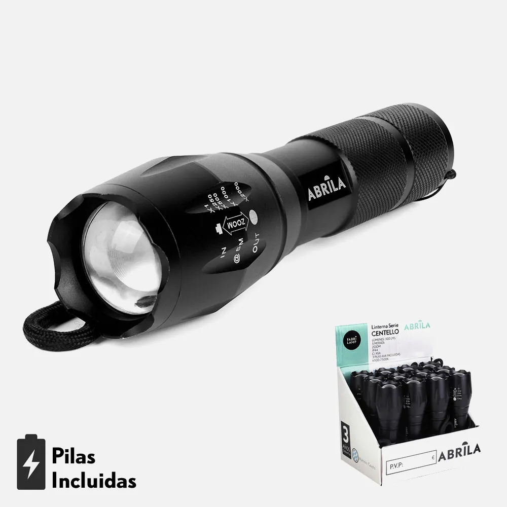 194415009 - Torch Led Aluminium Centello Black 5encend.+Zoom 300lm Ip44 C/carry handle 13,5-15,5x3,6d