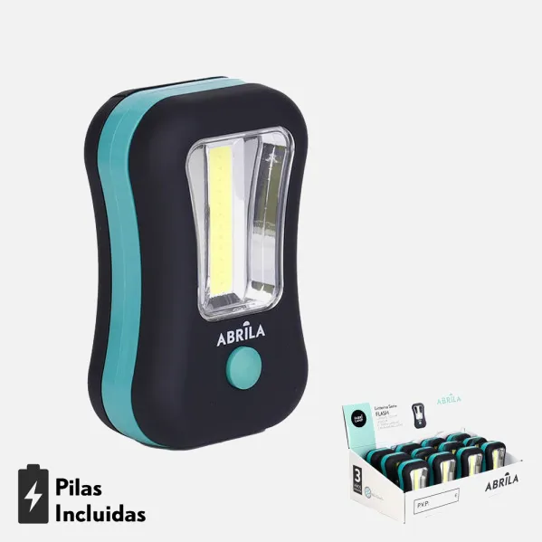Linterna Led Cob Flash Compacta C/gancho E Iman 200lm 9,5x6x3,5cm Neg/verd 3xaaa Incluid