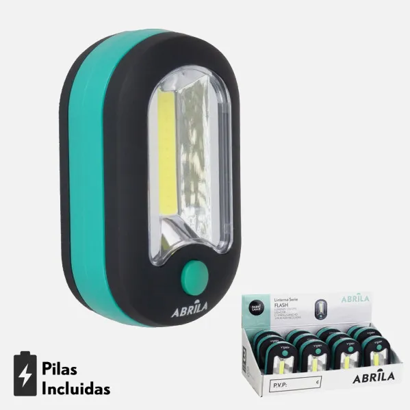 Linterna Led Cob Flash C/gancho E Iman Negro/verde 200lm 9,5x6x3,5cm Compact 3xaaa Incluida