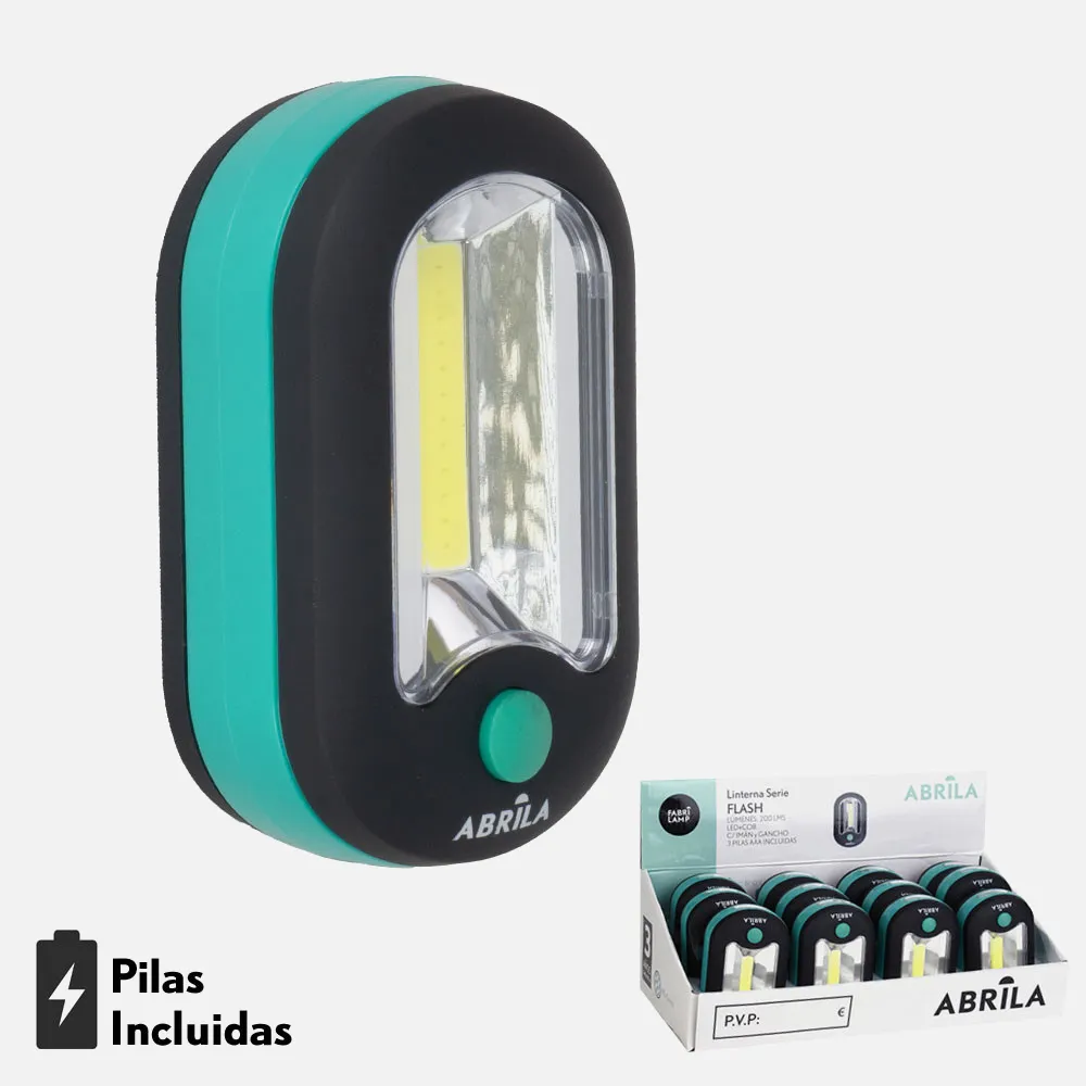 194312009 - Torch Led Cob Flash C/hook And Magnet Black/green 200lm 9,5x6x3,5cm Compact 3xaaa Included