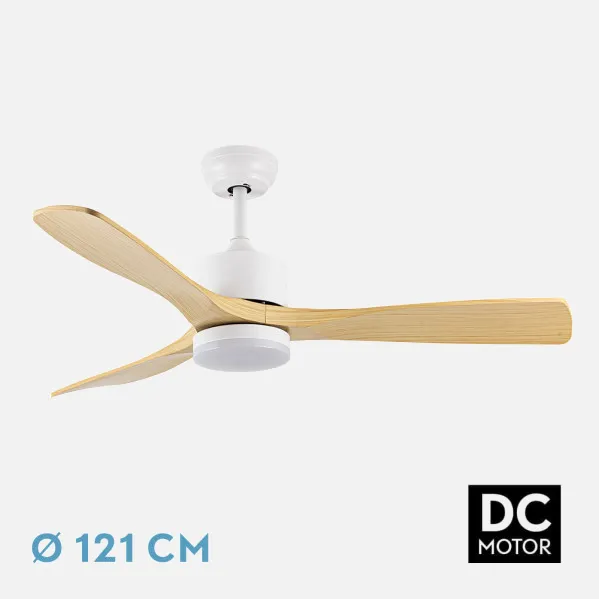 Ventilador Dc Azabache 20w Blanco 3asp.haya 6vel 3 Col 40/50x121d 2350lm Remoto,memor,tempo