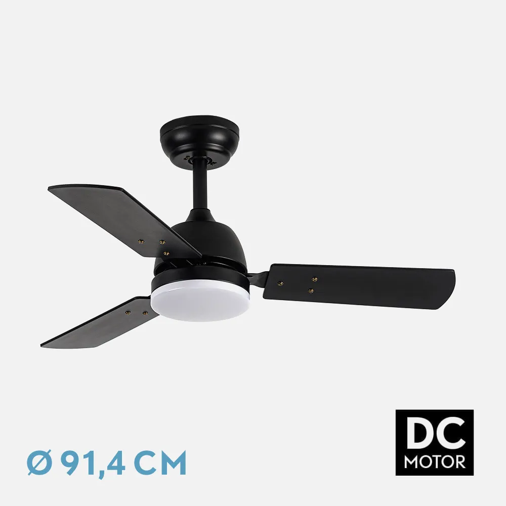206991309 - Ventilad Dc Portico 20w Negro 3aspas Negro/gris 6vel. 3000k,4000k,6500k 2350lm Remoto, Memoria Y Temporizador 91,4d