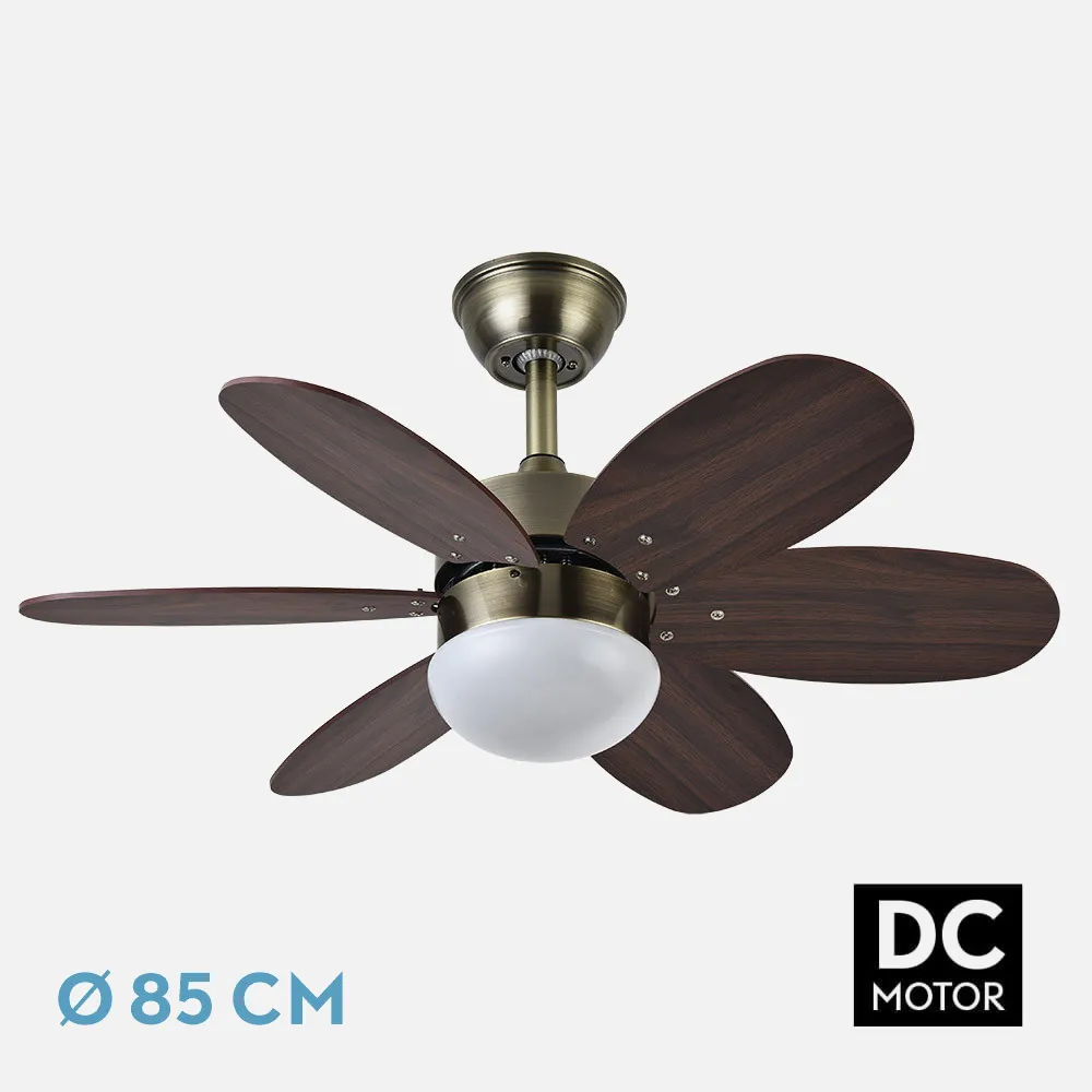 175791636 - Ventilador Dc Alves 2xe27 Cuero 6 Aspas Rev. Cerezo/nogal 41x85d  C/ Remoto Y Temporizador