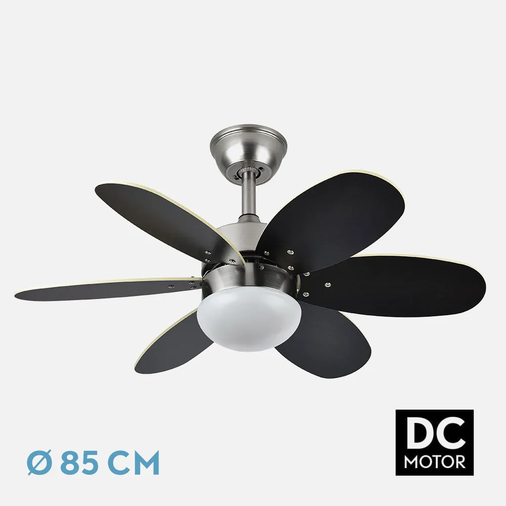 175791633 - Ventilador Dc Alves 2xe27 Niquel 6 Aspas Rev. Wengue/haya 41x85d  C/ Remoto Y Temporizador