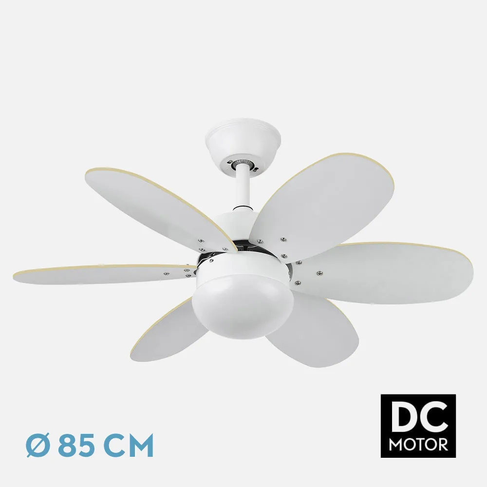175791601 - Ventilador Dc Alves 2xe27 Blanco Con 6 Aspas Rev. Blanco/haya 41x85d  C/ Remoto Y Temporizador