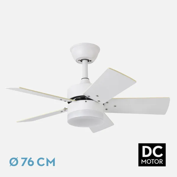Ventilador Dc Marta 36w Blanco 5 Aspas Rev.  Blanco/haya  41x76d 3060lm C/ Remoto , Memoria Y Temporizador 3000k,4000k,6000k
