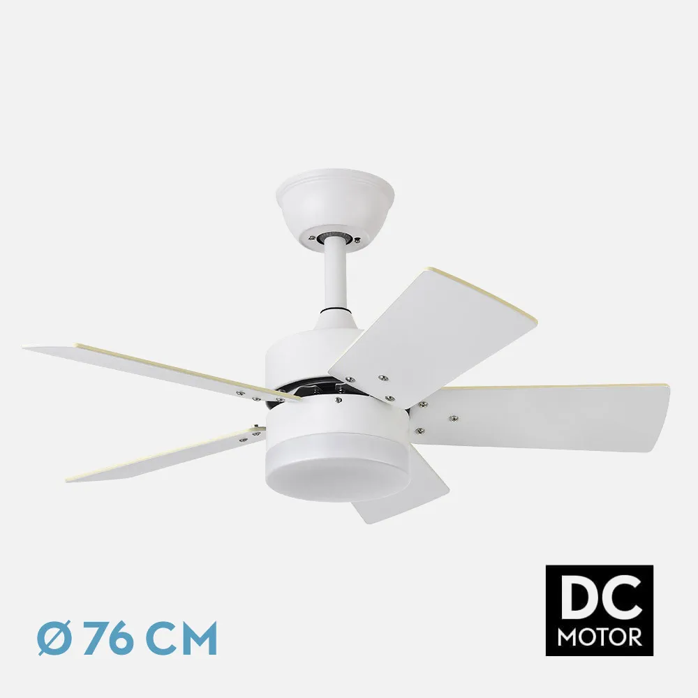 Ventilador Dc Marta 36w Blanco 5 Aspas Rev.  Blanco/haya  41x76d 3060lm C/ Remoto , Memoria Y Temporizador 3000k,4000k,6000k