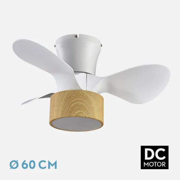 Ventilador DC 24w Kos Blanco/haya 3 Aspas 60d 6 Vel. 2390lm 3000-4500-6000k c/remoto, Memoria Y Temporizador