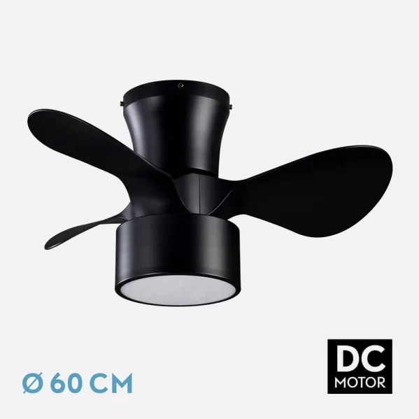 Fan DC 24w Kos Black 3 Sails 60d 6 Vel. 2390lm 3000-4500-6000k c/remote, Memory And Timer